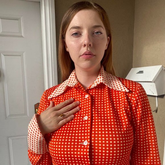 1960s Orange White Polka Jumpsuit - Picture 3 of 4